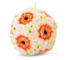 12 cm svíce květinová koule, oranžovo-bílé gerbery